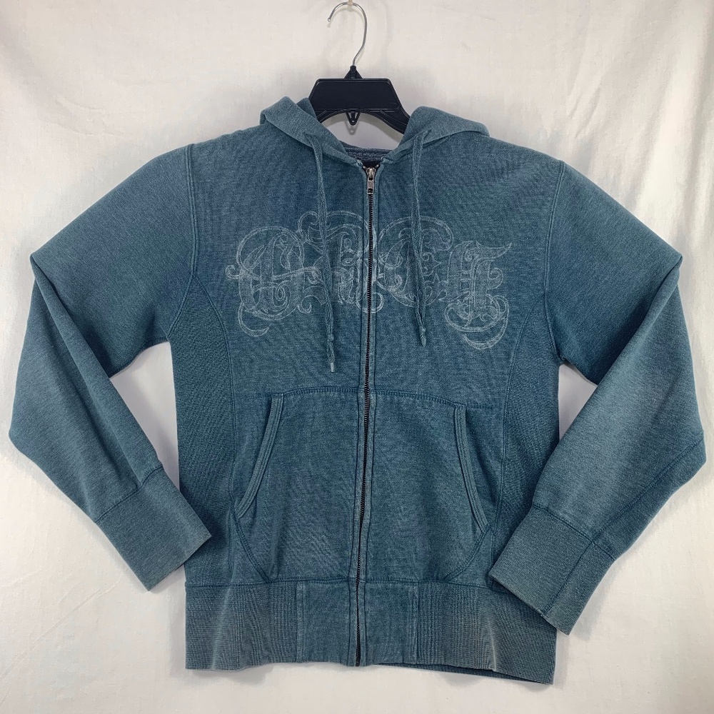 Obey Teal Zip-Up Hoodie with Subtle Chest Graphic
